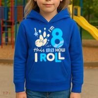 Funny Gift 8th Birthday Bowling Gift I'm 8 Eight This Is How I Roll Funny Gift Kids Hoodie thumb 3