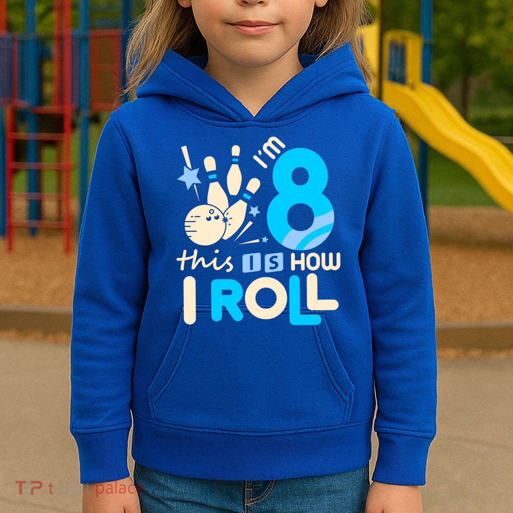 Funny Gift 8th Birthday Bowling Gift I'm 8 Eight This Is How I Roll Funny Gift Kids Hoodie