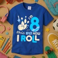 Funny Gift 8th Birthday Bowling Gift I'm 8 Eight This Is How I Roll Funny Gift Kids T-Shirt thumb 3