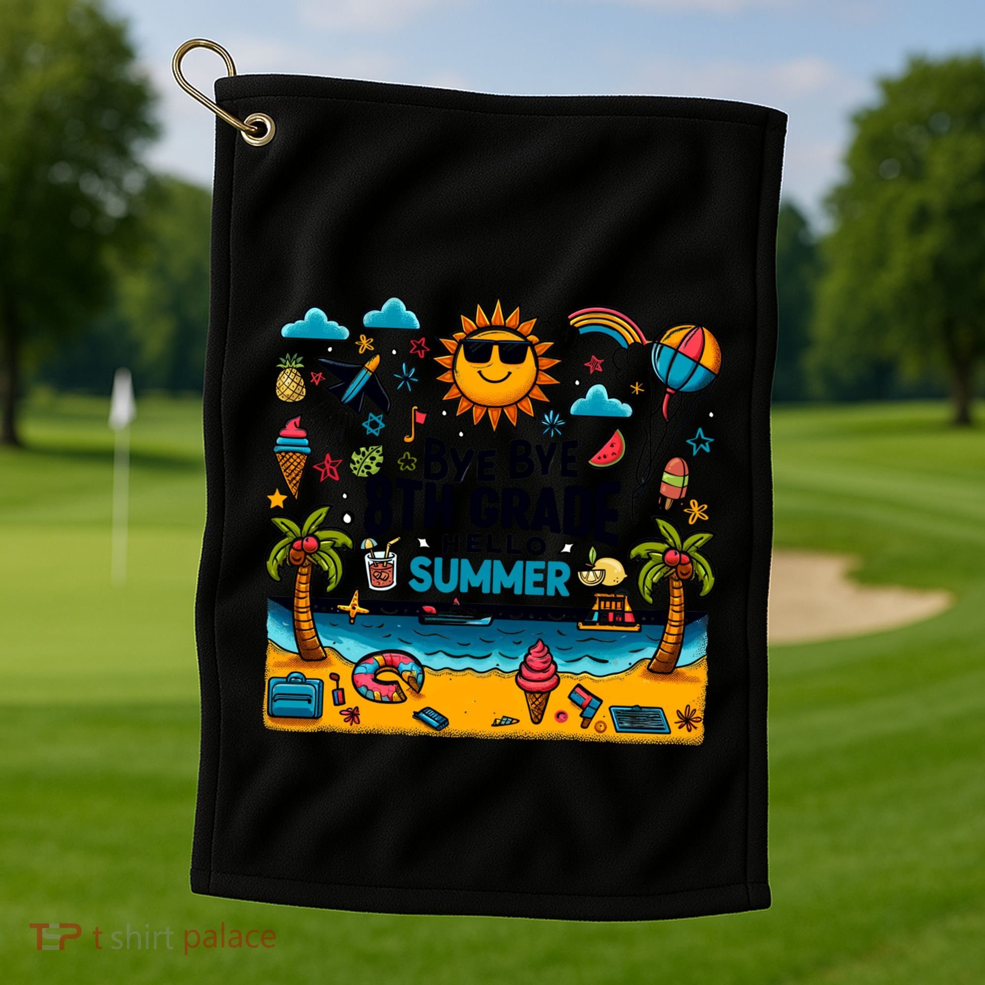 Funny Goodbye 8th Grade Hello Summer Meaningful Gift Golf Towel