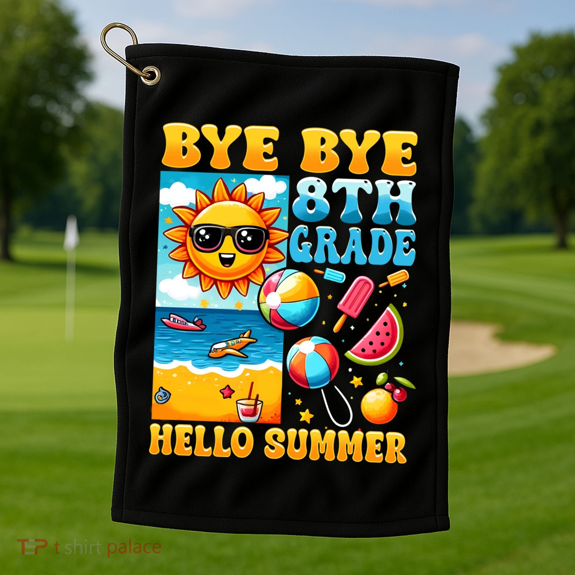 Funny Goodbye 8th Grade Hello Summer Gift Golf Towel