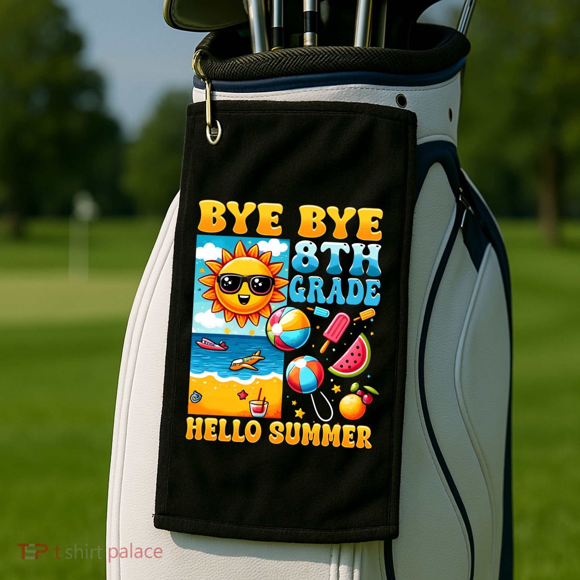 Funny Goodbye 8th Grade Hello Summer Gift Golf Towel