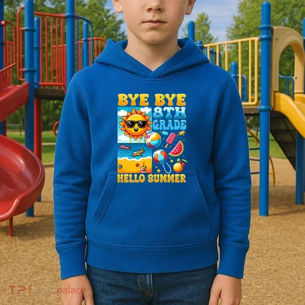 Funny Goodbye 8th Grade Hello Summer Gift Kids Hoodie