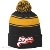 Fly Girl 80s 90s Old School Hip Hop Stripe Pom Pom Beanie thumb 0