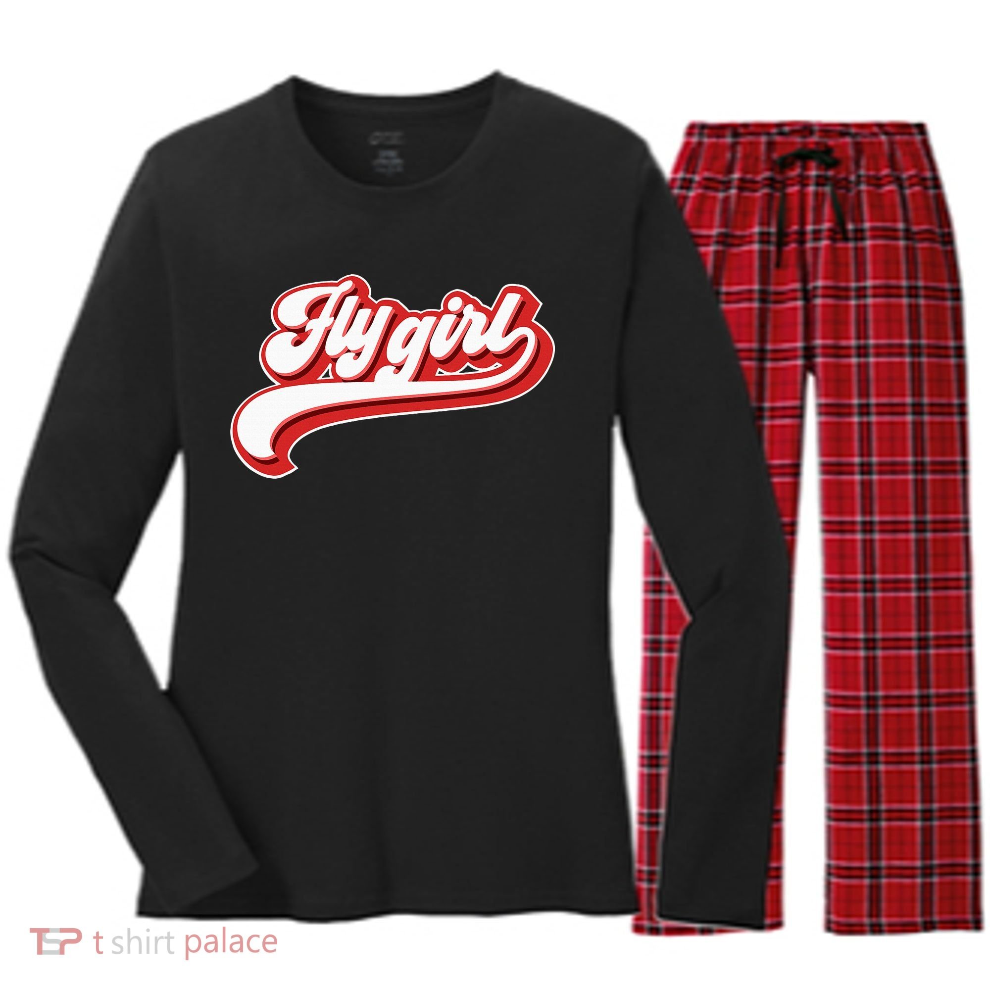 Fly Girl 80s 90s Old School Hip Hop Women's Long Sleeve Flannel Pajama Set 