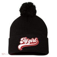 Fly Girl 80s 90s Old School Hip Hop Pom Pom 12in Knit Beanie thumb 0
