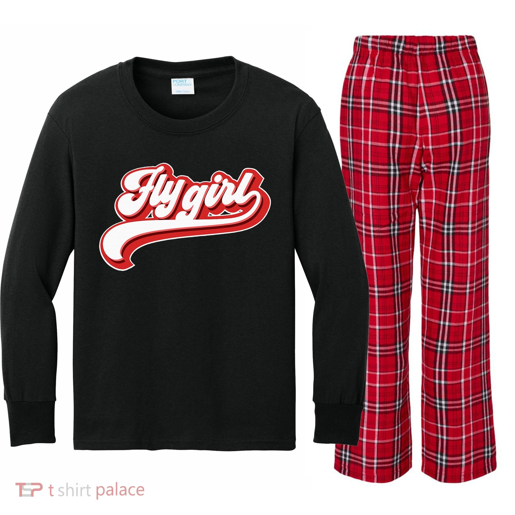 Fly Girl 80s 90s Old School Hip Hop Kids Long Sleeve Plaid Pajama Set