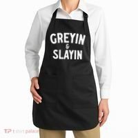 Funny Graying And Slaying Workout Gym Apron thumb 2
