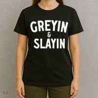 Funny Graying And Slaying Workout Gym T-Shirt thumb 4