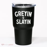 Funny Graying And Slaying Workout Gym Tumbler thumb 0