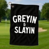 Funny Graying And Slaying Workout Gym Golf Towel thumb 1