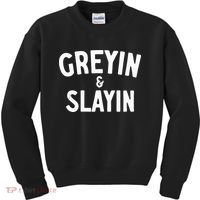 Funny Graying And Slaying Workout Gym Kids Sweatshirt thumb 0