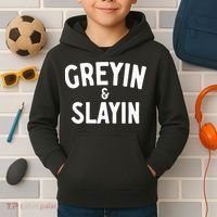 Funny Graying And Slaying Workout Gym Kids Hoodie thumb 2