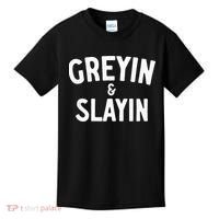 Funny Graying And Slaying Workout Gym Kids T-Shirt thumb 0