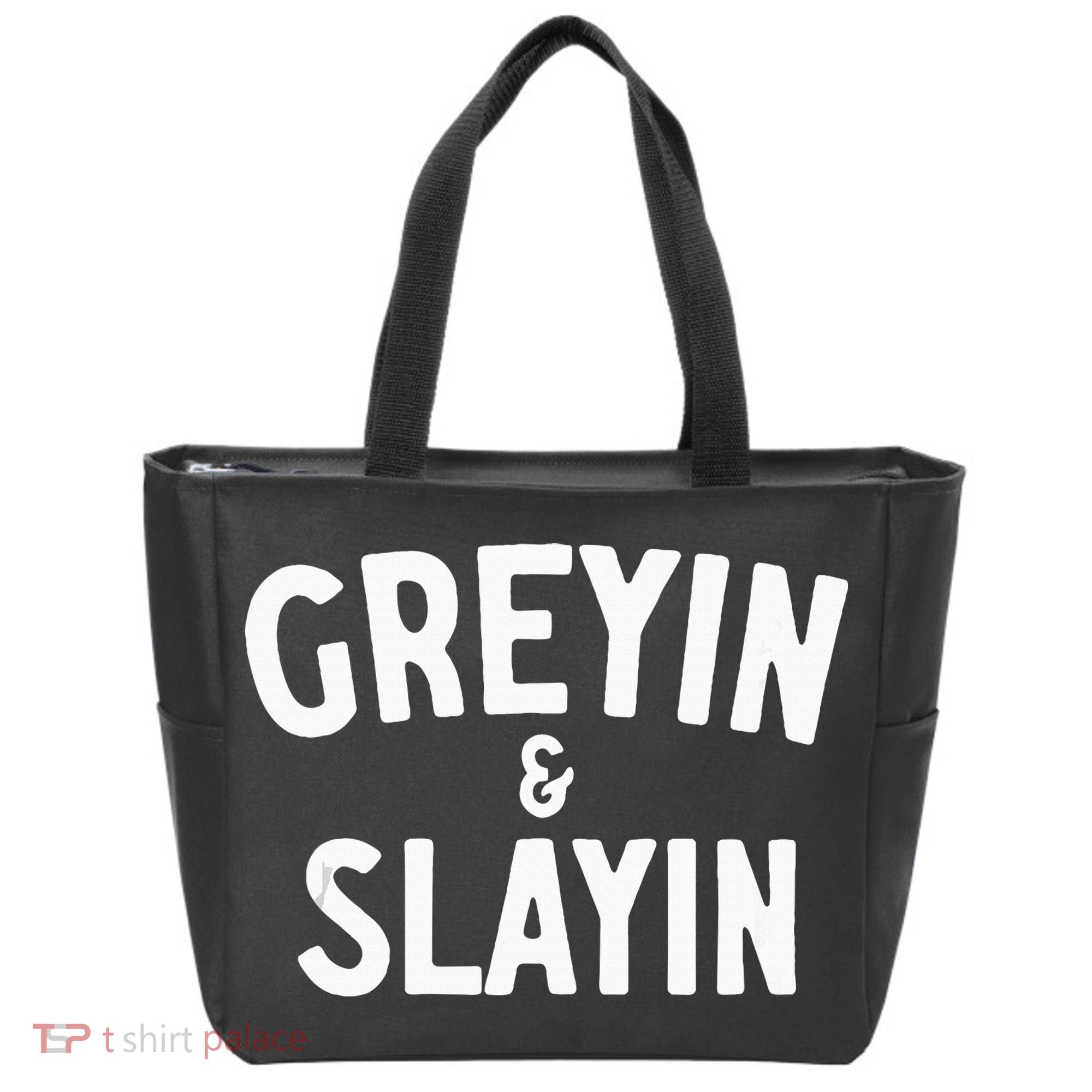 Funny Graying And Slaying Workout Gym Tote Bag