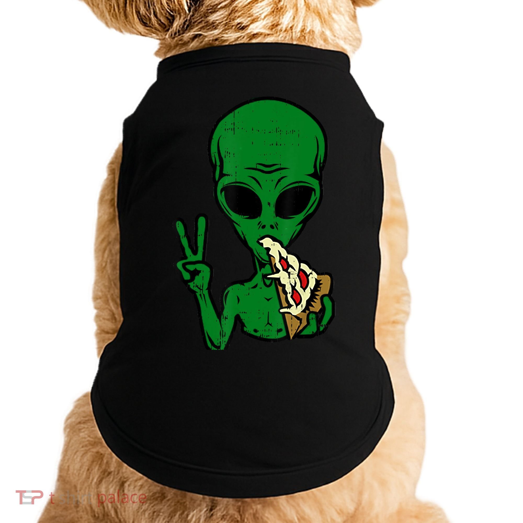 Funny Green Alien Eat Pizza Say Hi Aliens Picture Doggie Tank