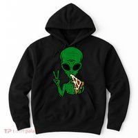 Funny Green Alien Eat Pizza Say Hi Aliens Picture Hoodie thumb 0
