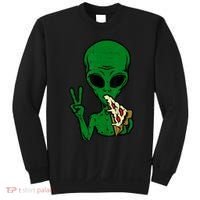 Funny Green Alien Eat Pizza Say Hi Aliens Picture Sweatshirt thumb 0