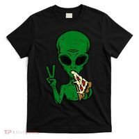 Funny Green Alien Eat Pizza Say Hi Aliens Picture T-Shirt thumb 0