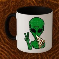 Funny Green Alien Eat Pizza Say Hi Aliens Picture Coffee Mug thumb 2