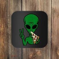 Funny Green Alien Eat Pizza Say Hi Aliens Picture Coaster thumb 0