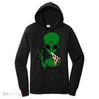 Funny Green Alien Eat Pizza Say Hi Aliens Picture Women's Hoodie thumb 0