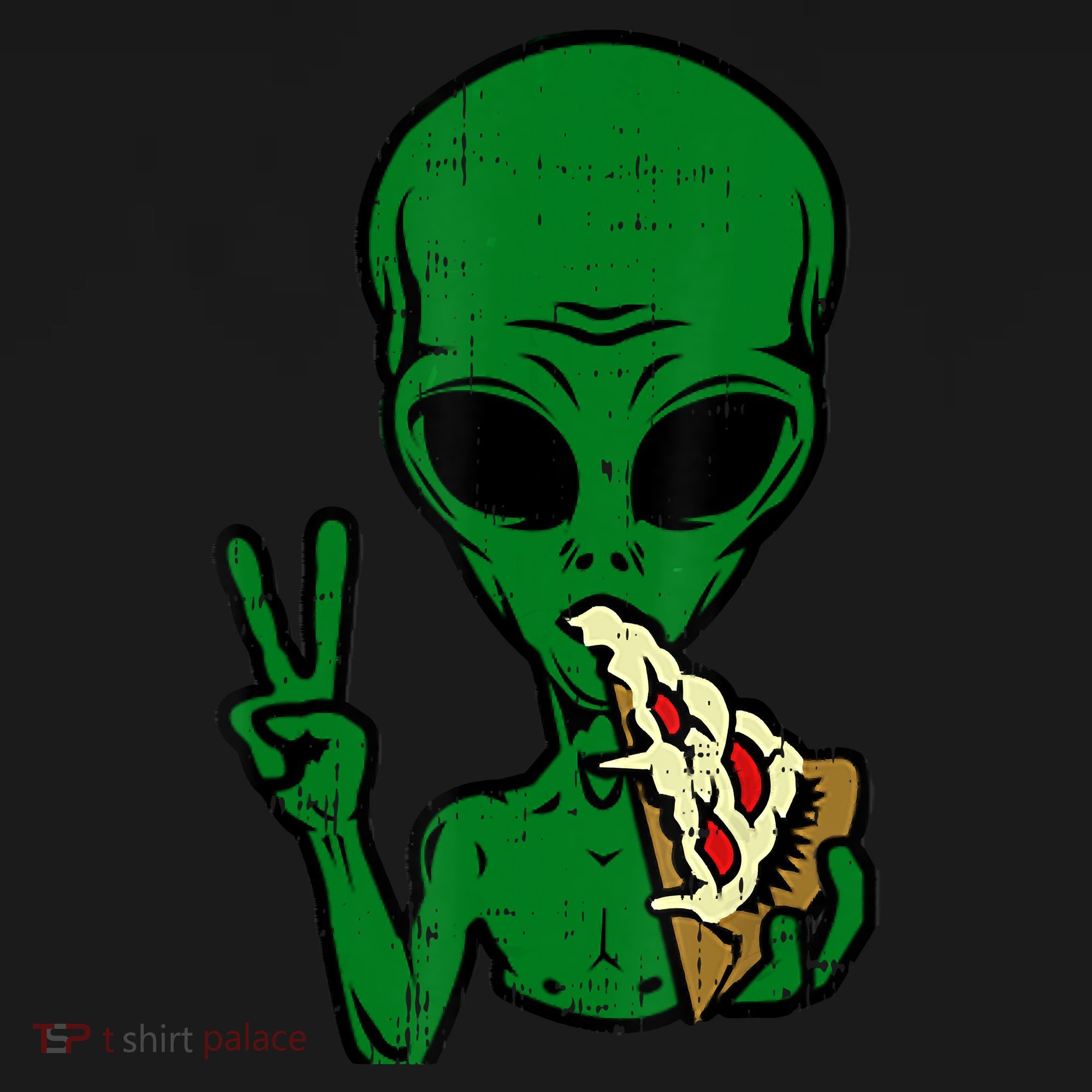 Funny Green Alien Eat Pizza Say Hi Aliens Picture Women's Hoodie