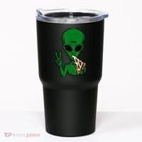 Funny Green Alien Eat Pizza Say Hi Aliens Picture Tumbler thumb 0