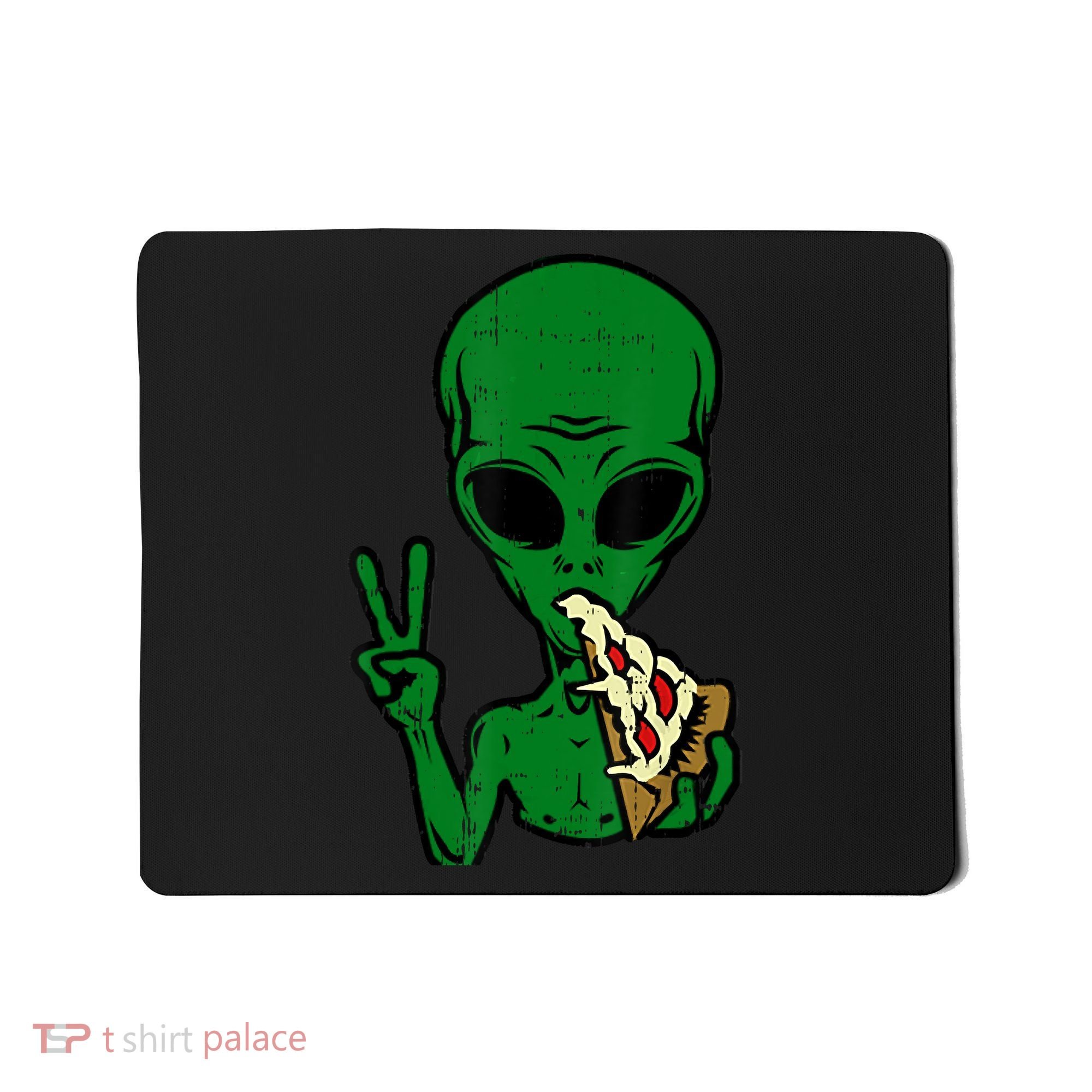 Funny Green Alien Eat Pizza Say Hi Aliens Picture Mousepad