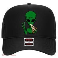 Funny Green Alien Eat Pizza Say Hi Aliens Picture Hat thumb 0