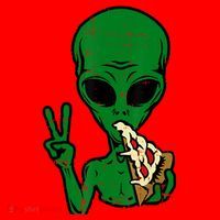 Funny Green Alien Eat Pizza Say Hi Aliens Picture Santa Hat thumb 1