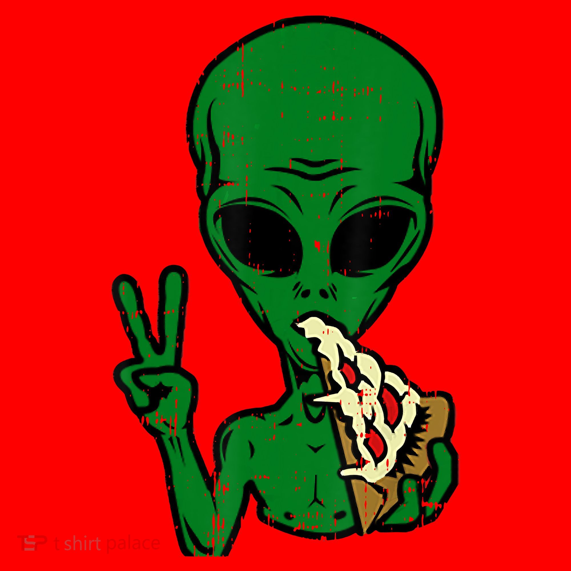Funny Green Alien Eat Pizza Say Hi Aliens Picture Santa Hat