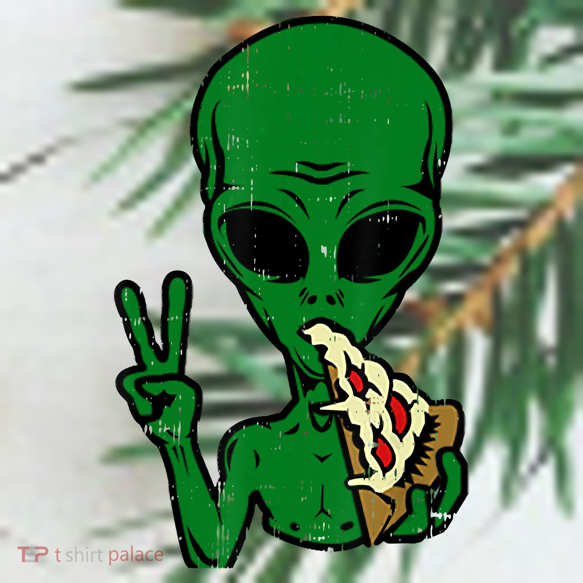 Funny Green Alien Eat Pizza Say Hi Aliens Picture Ornament