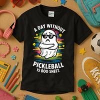 Funny Ghost A Day Without Pickleball Is Boo Sheet Kids T-Shirt thumb 3