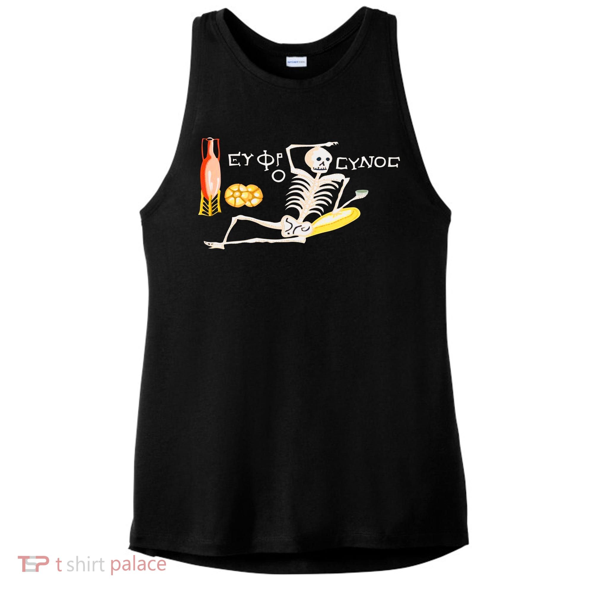 Funny Greek Be Cheerful Enjoy Your Life Skeleton Ladies PosiCharge Tri-Blend Wicking Tank