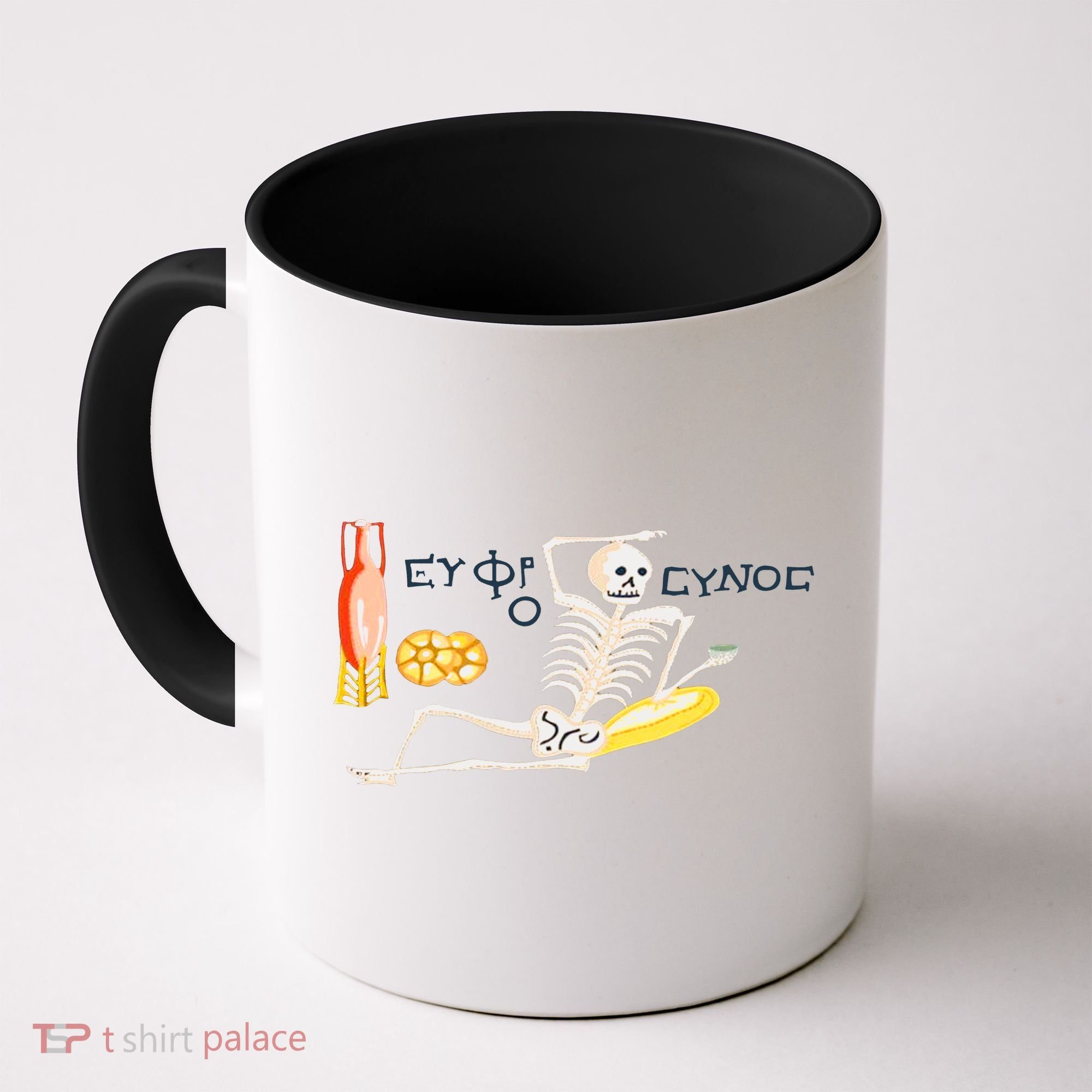 Funny Greek Be Cheerful Enjoy Your Life Skeleton Coffee Mug