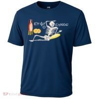 Funny Greek Be Cheerful Enjoy Your Life Skeleton Cooling Performance Crew T-Shirt thumb 0