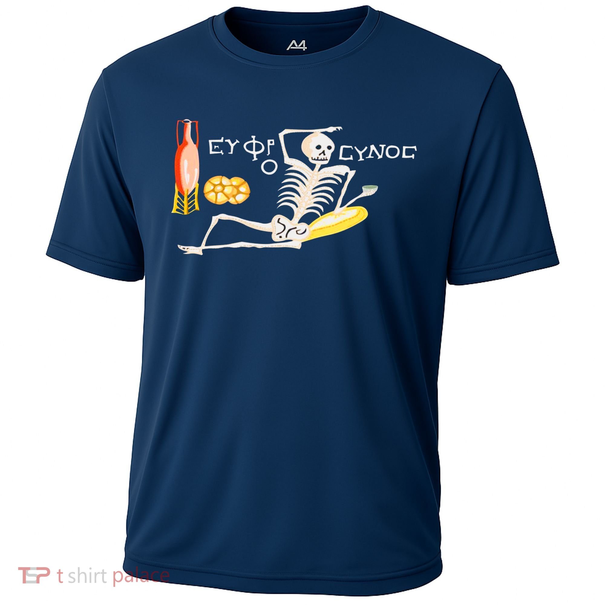 Funny Greek Be Cheerful Enjoy Your Life Skeleton Cooling Performance Crew T-Shirt