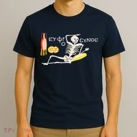 Funny Greek Be Cheerful Enjoy Your Life Skeleton T-Shirt thumb 3