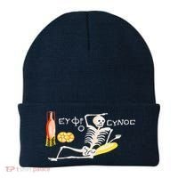 Funny Greek Be Cheerful Enjoy Your Life Skeleton Beanie thumb 0