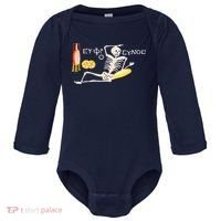Funny Greek Be Cheerful Enjoy Your Life Skeleton Baby Long Sleeve Bodysuit thumb 0