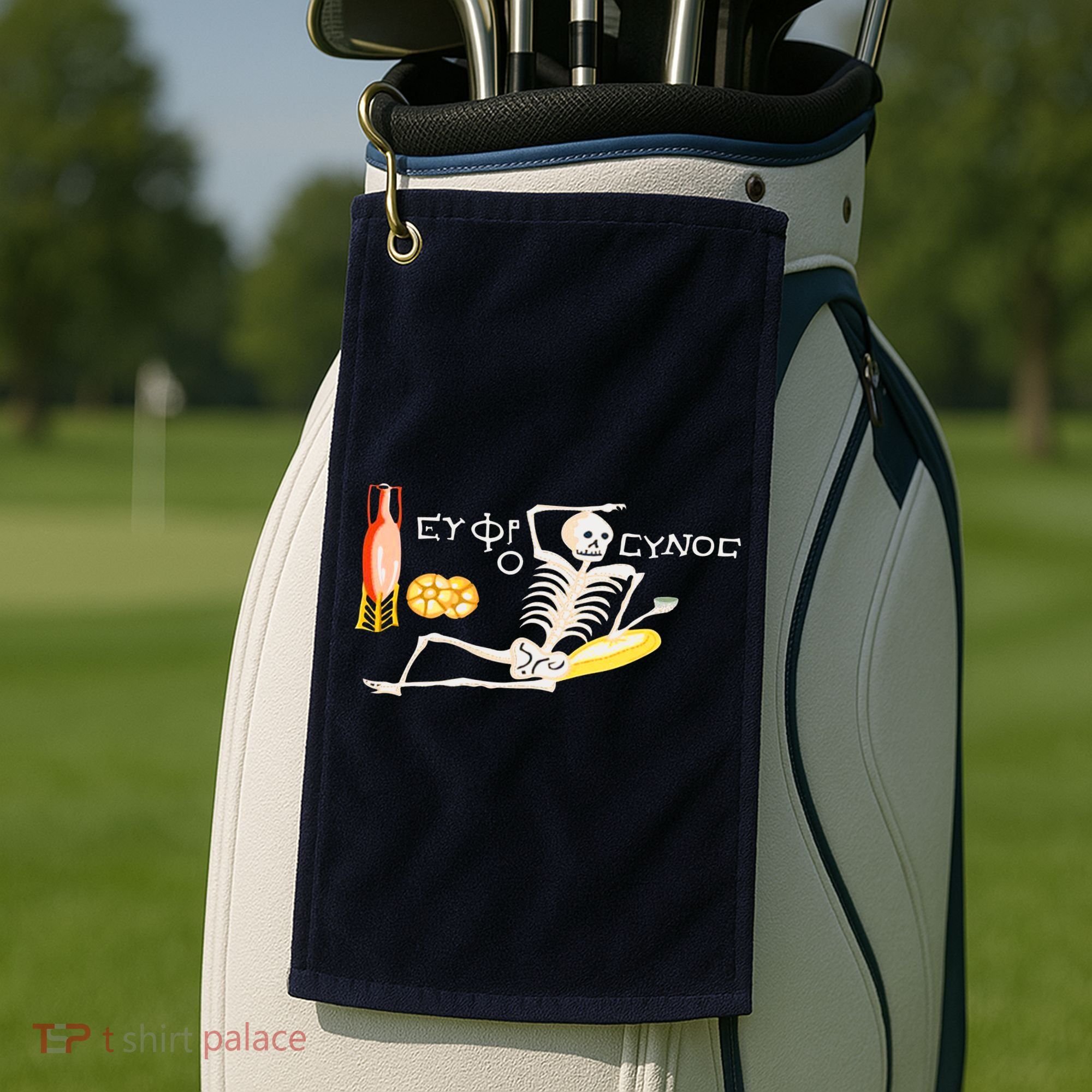 Funny Greek Be Cheerful Enjoy Your Life Skeleton Golf Towel