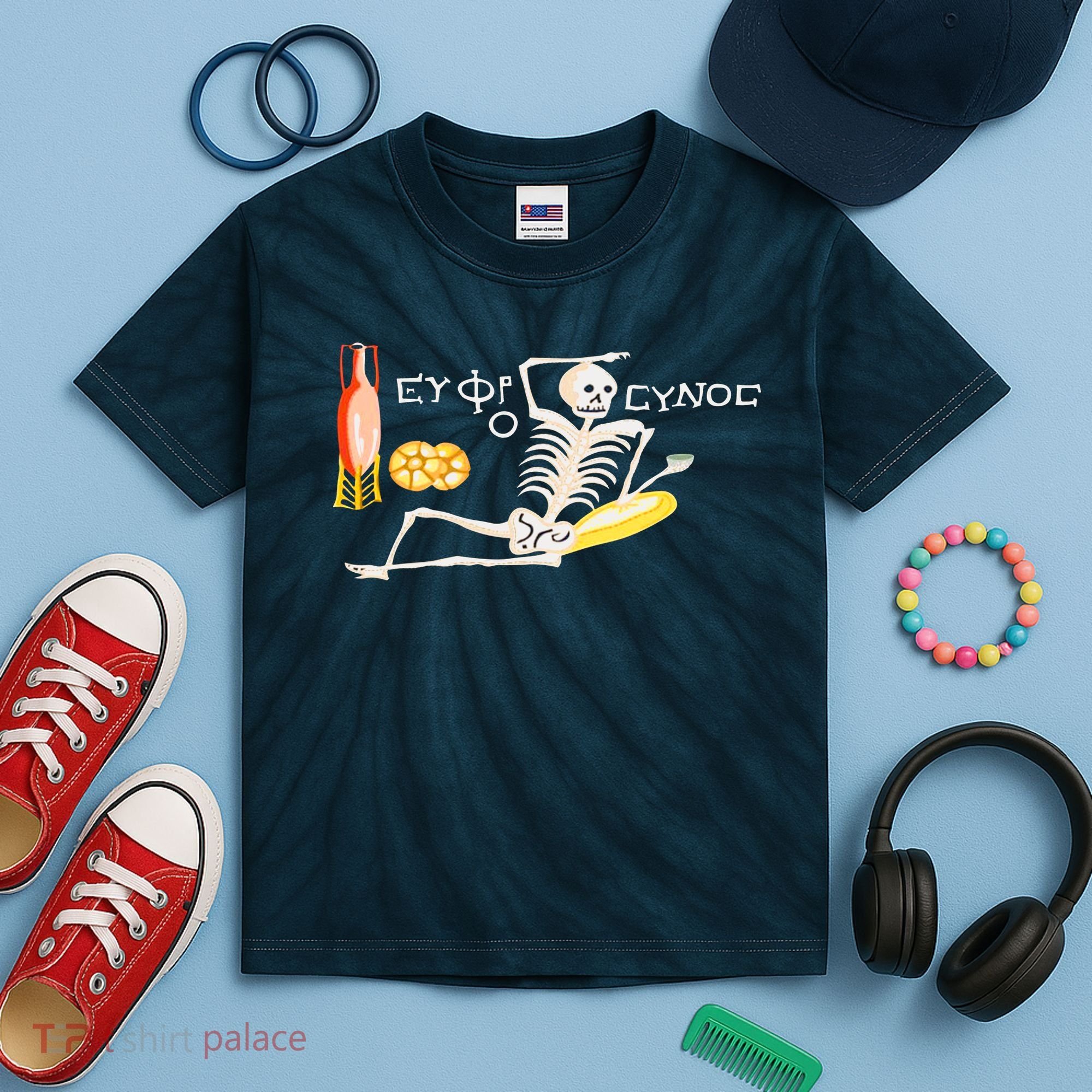 Funny Greek Be Cheerful Enjoy Your Life Skeleton Kids Tie-Dye T-Shirt