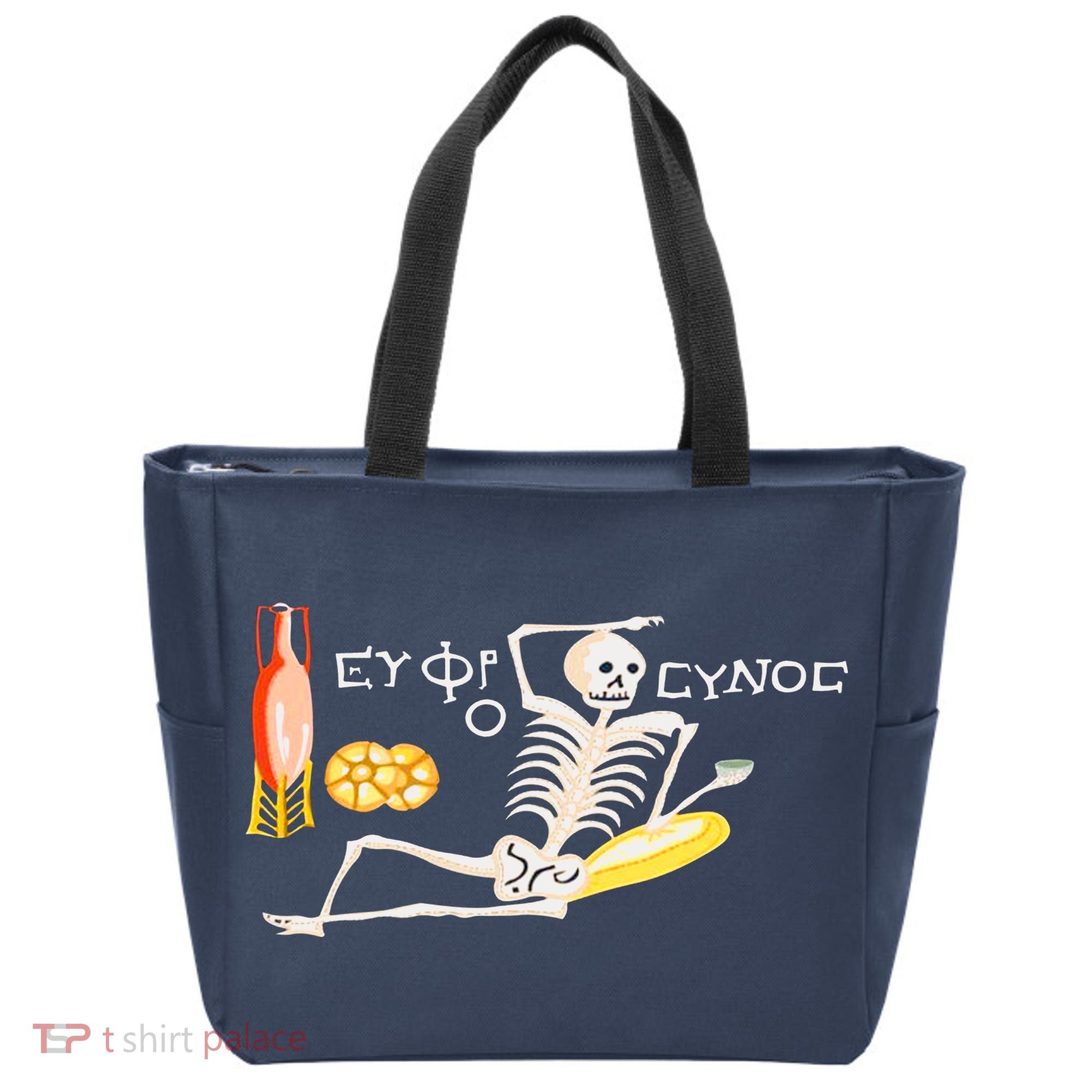 Funny Greek Be Cheerful Enjoy Your Life Skeleton Tote Bag