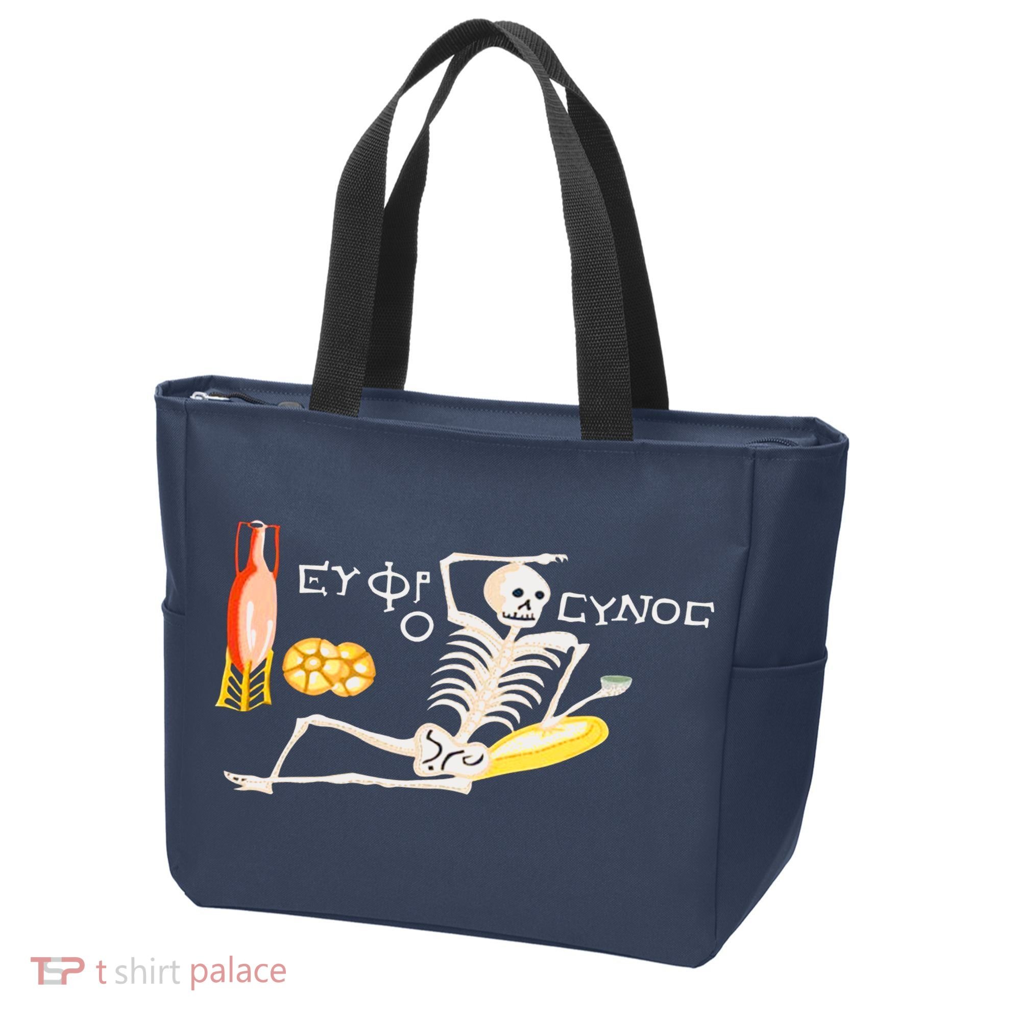 Funny Greek Be Cheerful Enjoy Your Life Skeleton Tote Bag