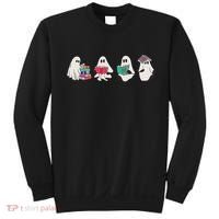Funny Ghost Book Reading Halloween Books Lover Teacher Sweatshirt thumb 0