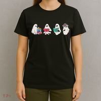 Funny Ghost Book Reading Halloween Books Lover Teacher T-Shirt thumb 4