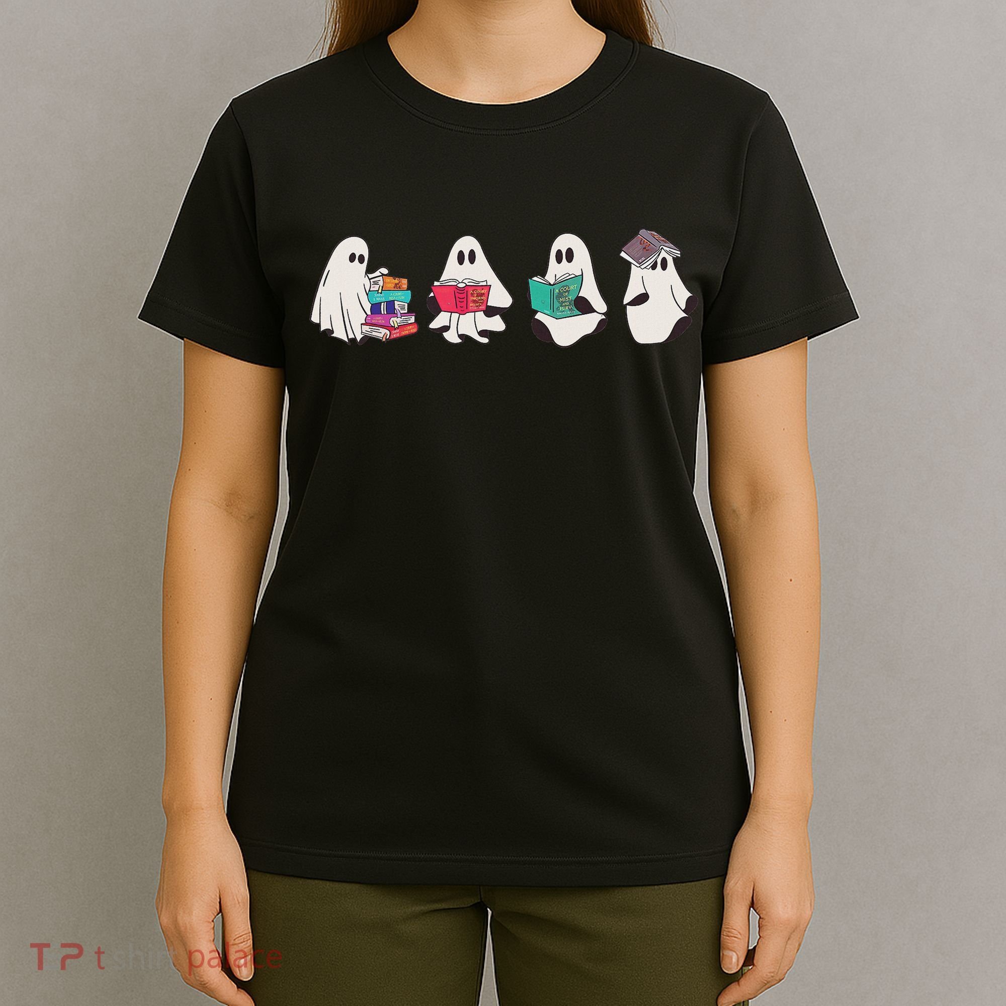 Funny Ghost Book Reading Halloween Books Lover Teacher T-Shirt