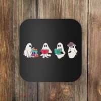 Funny Ghost Book Reading Halloween Books Lover Teacher Coaster thumb 0