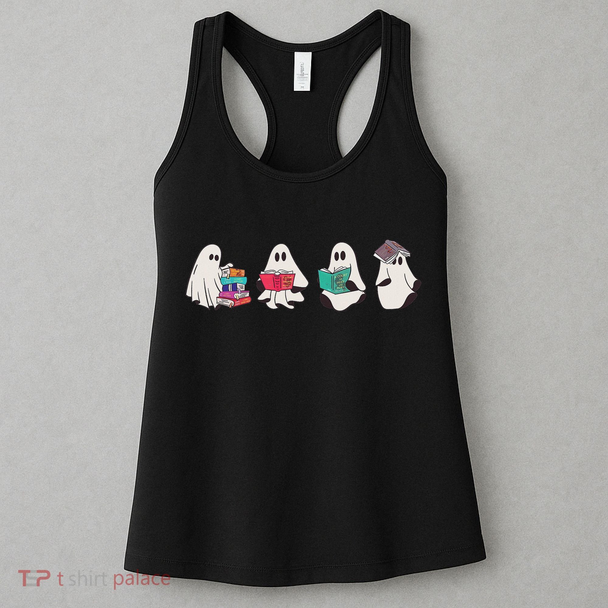 Funny Ghost Book Reading Halloween Books Lover Teacher Women's Tank Top